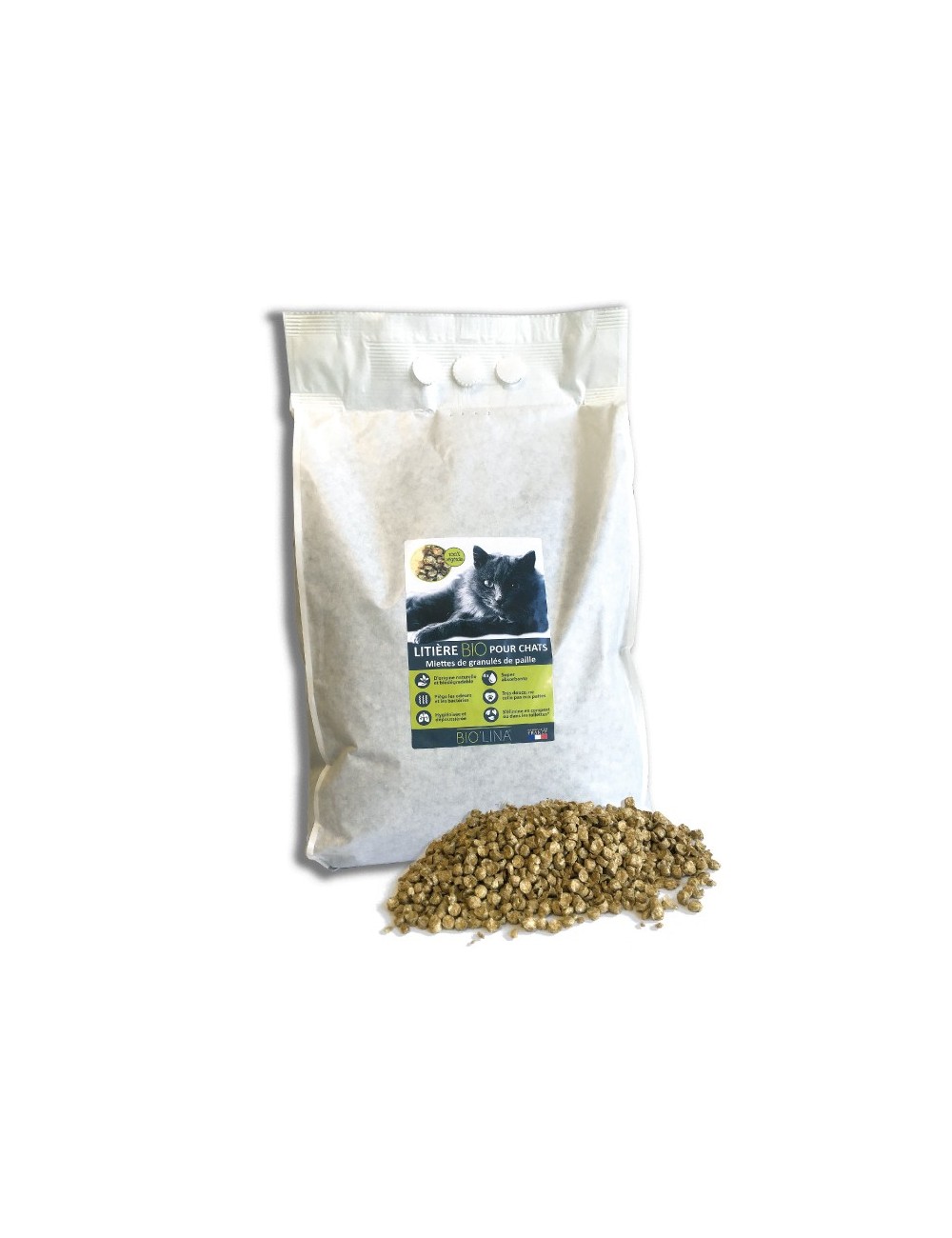 Litière bio pour chats - Miettes de granulés de paille