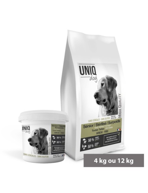 Croquettes Light Sans Céréales pour Chien Sénior, Stérilisé ou en Surpoids UNIQ Dog 