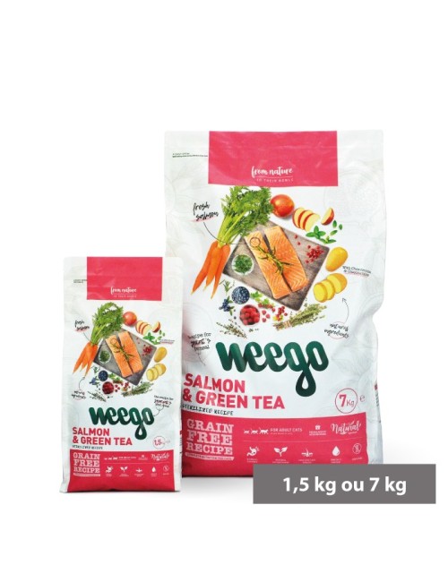 Weego - Croquettes sans céréales pour chat adulte stérilisé au saumon frais et  thé vert